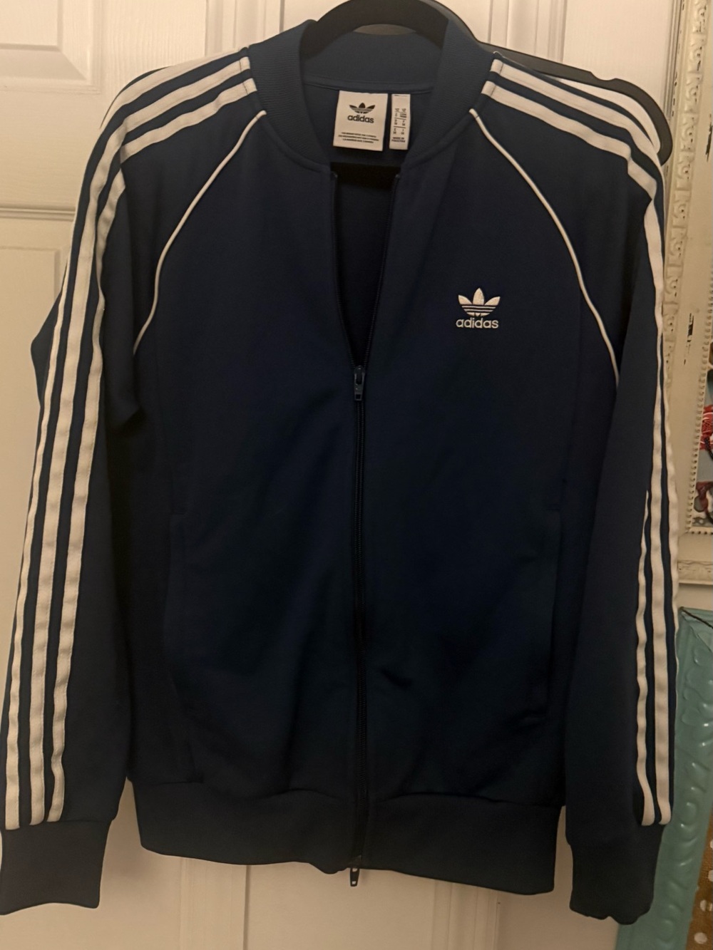 Adidas Blue Track Jacket with White Stripes